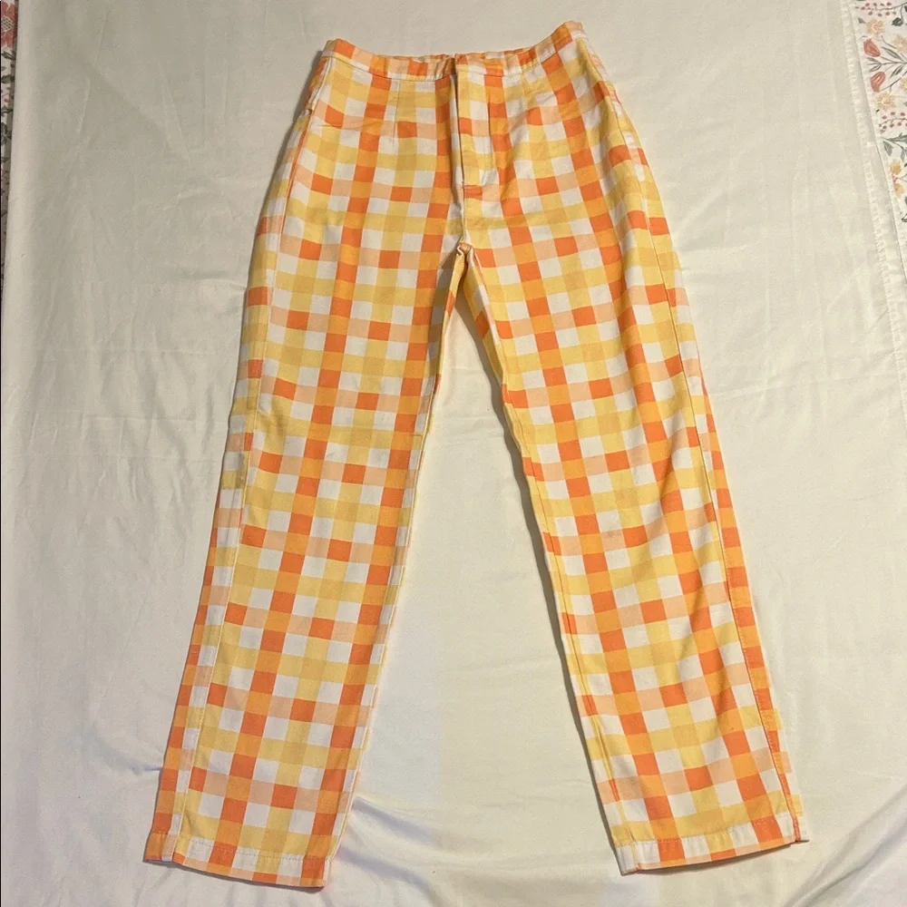 Free People NWOT!!! She’s All That Orange Plaid Straight Leg Pants - Picture 10 of 11